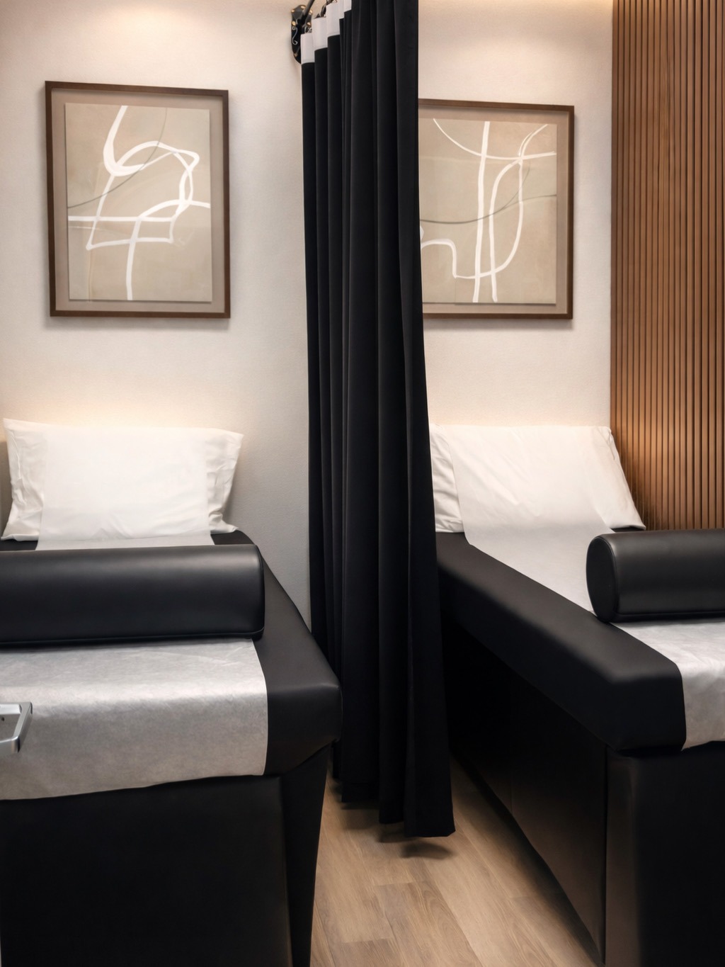 Private treatment rooms with adjustable tables